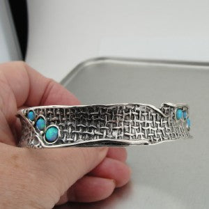 Hadar Designers Israel Handcrafted Artistic Solid Silver Fab Opal Bracelet (H) Y