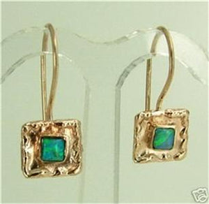 Hadar Designers  9k Yellow Gold Blue Opal Earrings Unique Art Handmade (I e127)