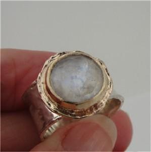 Hadar Designers 9k Yellow Gold 925 Silver Moonstone Ring 6,7,8,9 Handmade(I r137
