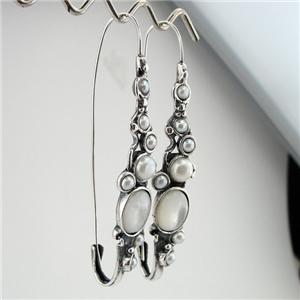 Hadar Designers Handmade Art Long Sterling Silver MOP Pearl Earrings (H 2151)