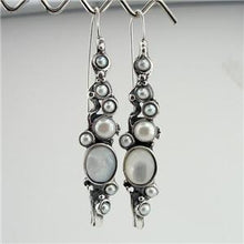 Load image into Gallery viewer, Hadar Designers Handmade Art Long Sterling Silver MOP Pearl Earrings (H 2151)