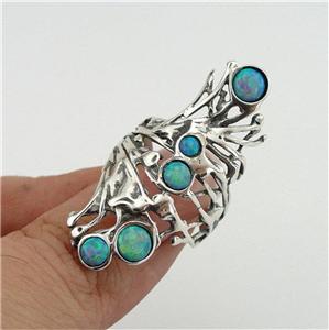 Hadar Designers Sterling Silver Blue Opal Peacock Ring 7,8,9, Handmade (H 1588)y