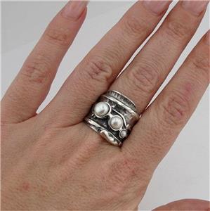 Hadar Designers Handmade 925 Sterling Silver White Pearl Ring 7,7.5,8,9,10 (H)Y