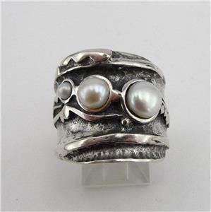 Hadar Designers Handmade 925 Sterling Silver White Pearl Ring 7,7.5,8,9,10 (H)Y