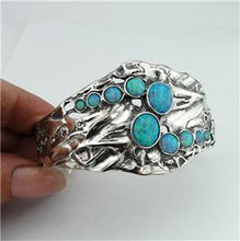 Load image into Gallery viewer, Hadar Designers Handmade 925 Sterling Silver Blue Opal Cuff Bracelet (H 313b)