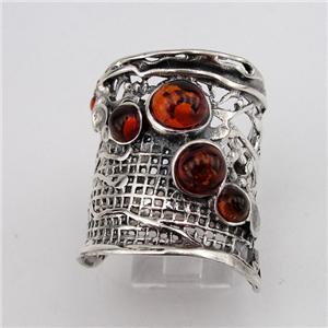 Hadar Designers Handmade 925 Sterling Silver Amber Ring 6,7,8,9,10  (H 144)