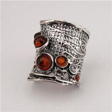 Load image into Gallery viewer, Hadar Designers Handmade 925 Sterling Silver Amber Ring 6,7,8,9,10  (H 144)