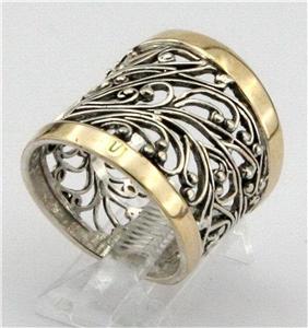 Hadar Designers 9k Yellow Gold 925 Silver Ring 6,7,8,9,10 Filigree (S r11300)   