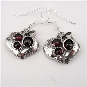 Hadar Designers Handmade 925 Sterling Silver Dangle Red Garnet Earrings (H