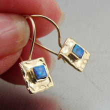 Load image into Gallery viewer, Hadar Designers  9k Yellow Gold Blue Opal Earrings Unique Art Handmade (I e127)