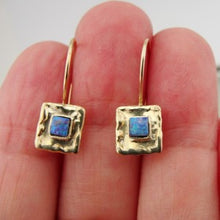 Load image into Gallery viewer, Hadar Designers  9k Yellow Gold Blue Opal Earrings Unique Art Handmade (I e127)