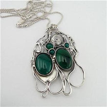 Load image into Gallery viewer, Hadar Designers Large Sterling Silver Green Agate Pendant Handmade Unique Art (H