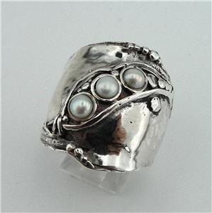 Hadar Designers Handmade 925 Sterling Silver White Pearl Ring 6,7,8,9,10 (H 1913