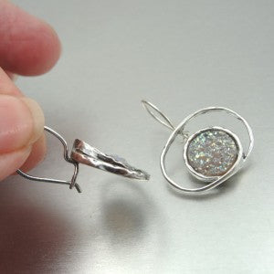 Hadar Designers NEW Artist Handmade 925 Sterling Silver Druzy Earrings (I e682)