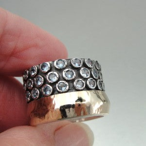 Hadar Designers Handmade 9k Gold 925 Silver Blue Topaz Ring 6,7,8,9,10  (I r552