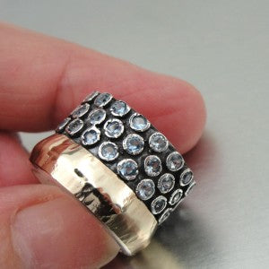 Hadar Designers Handmade 9k Gold 925 Silver Blue Topaz Ring 6,7,8,9,10  (I r552
