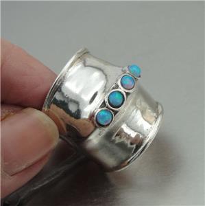Hadar Designers Handmade 925 Sterling Silver Blue Opal Wide Ring 6,6.5,7,7.5 (pY