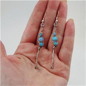 Hadar Designers Long Sterling Silver Blue Opal Earrings Handmade Unique (H 2101)