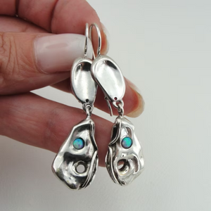 Hadar Designers blue opal earrings 925 sterling silver handmade drop dangle (ms)