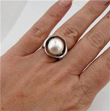 Load image into Gallery viewer, Hadar Designers Sterling 925 Silver Floating White Pearl Ring 7,7.5,8,9,10 (H dy