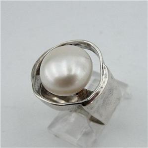 Hadar Designers Sterling 925 Silver Floating White Pearl Ring 7,7.5,8,9,10 (H dy