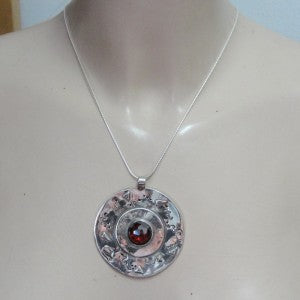 Hadar Designers Handmade Huge 925 Sterling Silver Red Zircon Pendant (H) SALE