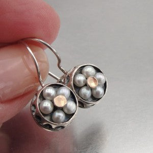 Hadar Designers Charming Handmade 9k Gold Sterling Silver Pearl Earrings (I e716