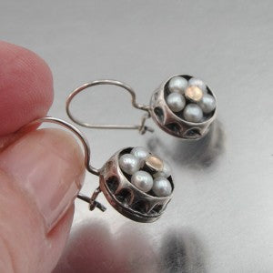 Hadar Designers Charming Handmade 9k Gold Sterling Silver Pearl Earrings (I e716