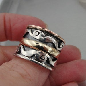 Hadar Designers Swivel Handmade 9k Gold 925 Silver Ring sz 6,7,7.5,8,9 (I r644)Y