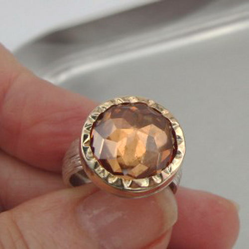 Champagne Ring 925 Silver 9k Yellow Gold 5,5.5,6 Handmade Hadar Designers ()SALE