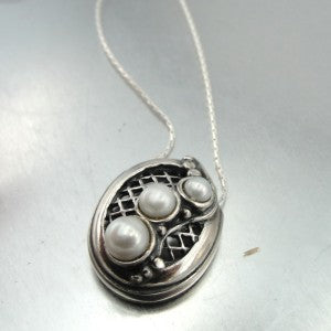Hadar Designers Israel  Unique Handcrafted Silver Pearl Pendant (H)Ready to Ship