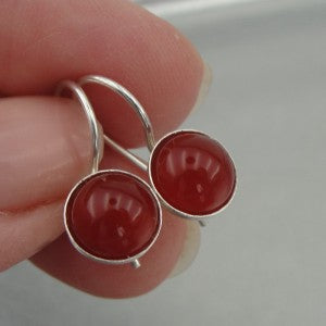 Hadar Designers Simple 925 Sterling Silver Carnelian Stone Earrings (H) SALE