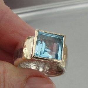 Hadar Designers Handmade 9k Gold 925 Silver Blue Topaz Ring 6,7,8,9,10 (I r100)