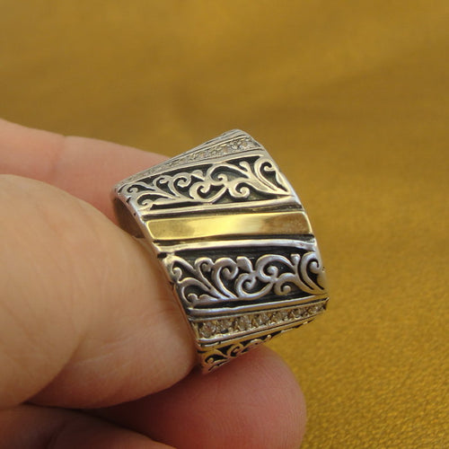 Hadar Designers 9k Yellow Gold 925 Silver Zircon Ring, Handmade (Ms 1551)