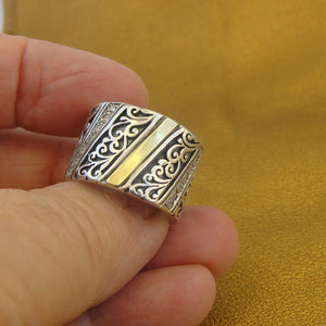 Hadar Designers 9k Yellow Gold 925 Silver Zircon Ring sz 6.5,7,8,9 Handmade (Ms 1551)