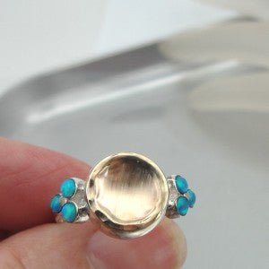Hadar Designers 9k Yellow Gold Sterling Silver Opal Ring size 8 Handmade (I r333