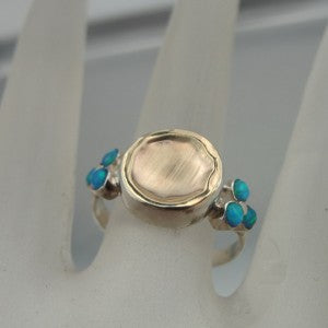 Hadar Designers 9k Yellow Gold Sterling Silver Opal Ring size 8 Handmade (I r333