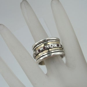 Hadar Designers Swivel Handmade 9k Gold 925 Silver Garnet Ring 6,7,8,9 (I R511)y