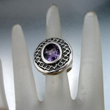 Load image into Gallery viewer, Hadar Designers Amethyst Z Ring size 6, 6.5 Handmade 925 Sterling Silver (H)SALE