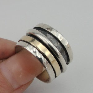 Hadar Designers Swivel 9k Gold 925 Silver Ring 6,7,7.5,8,9 Handmade (I r234)y7.5