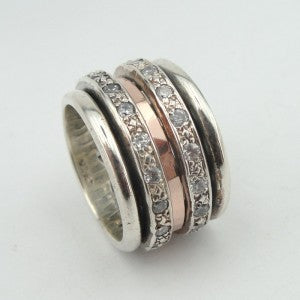 Hadar Designers 9k Rose Gold Sterling Silver CZ Swivel Ring 6,7,8,9,10 (I R515)Y