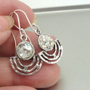 Hadar Designers Handmade 925 Sterling Silver Antique Roman Glass Earrings (as)