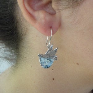 Hadar Designers Sterling Silver Antique Roman Glass Bird Earrings Handmade (as)Y
