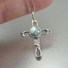 Load image into Gallery viewer, Hadar Designers Sterling Silver Genuine Antique Roman Glass Cross Pendant (as)