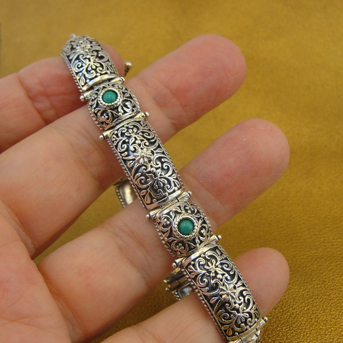 Hadar Designers Sterling Silver Turquoise Filigree Bracelet Handmade (ms 1131)
