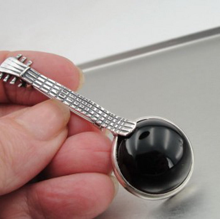 Hadar Designers onyx banjo brooch 925 sterling silver handmade artistic (h) last