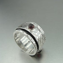 Load image into Gallery viewer, Hadar Designers Handmade Swivel 925 Sterling Silver Garnet Ring sz 7.5 (H) SALE