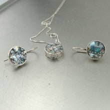 Load image into Gallery viewer, Hadar Designers Handmade Sterling Silver Roman Glass Earrings Pendant Set (AS)