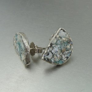 Hadar Designers Handmade Sterling Silver Antique Roman Glass Stud Earrings (AS