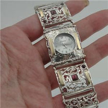 Load image into Gallery viewer, Hadar Designers 9k Gold 925 Silver Garnet Bracelet Watch Filigree Handmade (B) Y